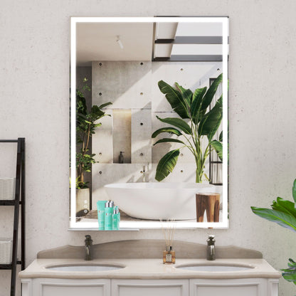 LED Bathroom Vanity Mirror Wall Mounted, Adjustable White / Warm / Natural Lights Anti-Fog Touch Switch With Memory Modern Smart Large Bathroom Mirrors - Silver