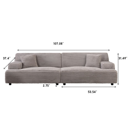 Modern 2291-G Sofa, Comfortable Cloud Sofa, Soft Plush Corduroy Interior With Square Armrests, Living Room Or Bedroom - Gray