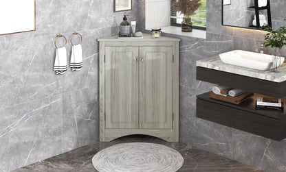 Triangle Bathroom Storage Cabinet With Adjustable Shelves, Freestanding Floor Cabinet For Home Kitchen - Oak