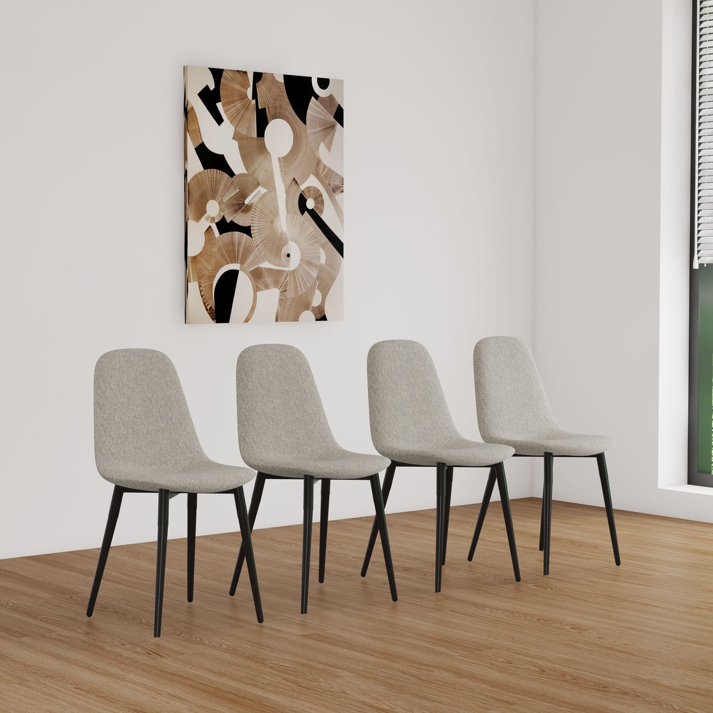 Modern Spoon Shape Dining Chairs (Set of 4) With Linen Upholstered Seat And Metal Legs - Light Gray