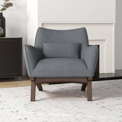 Brayden - Mid-Century Modern Side Linen Armchair - Gray / Wood