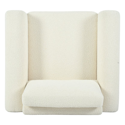 Modern Boucle Upholstered Accent Chair Luxurious Comfort & Sturdy Support, Solid Wood Frame - Ivory