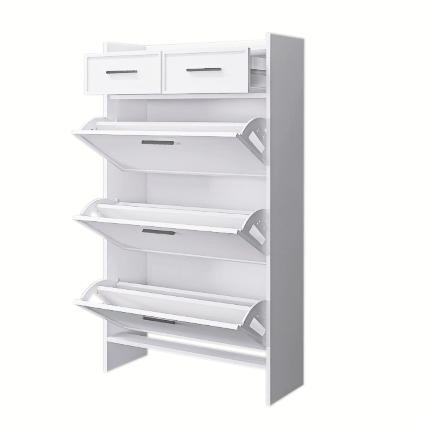 Shaker Shape Door Shoe Rack 3 Doors Shoe Cabinet With 2 Drawers With Open Space For Shoes - Matte White