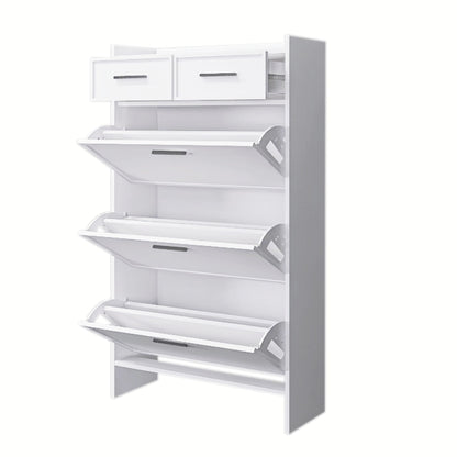 Shaker Shape Door Shoe Rack 3 Doors Shoe Cabinet With 2 Drawers With Open Space For Shoes - Matte White