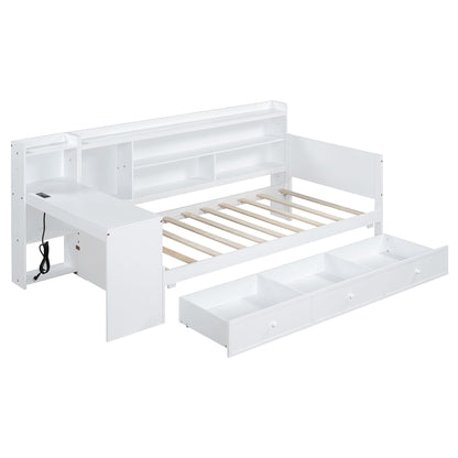 Twin Size Daybed With 3 Drawers USB Ports And Desk - White