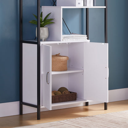 Six Shelf Modern Bookcase With Two Door Storage Cabinet With Two Shelves - White / Black