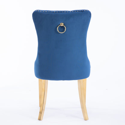 Nikki - Modern, High-End Tufted Solid Wood Contemporary Velvet Upholstered Dining Chair With Golden Stainless Steel Plating Legs, Nailhead Trim (Set of 2) - Blue / Gold