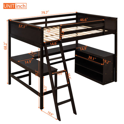 Full Size Loft Bed With Shelves With Desk - Espresso
