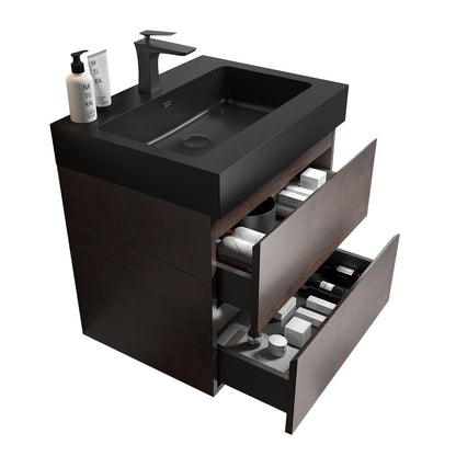 Alice - 24" Bathroom Vanity With Sink, Large Storage Wall Mounted Floating Bathroom Vanity For Modern Bathroom, One-Piece Sink Basin Without Drain And Faucet - Walnut / Black