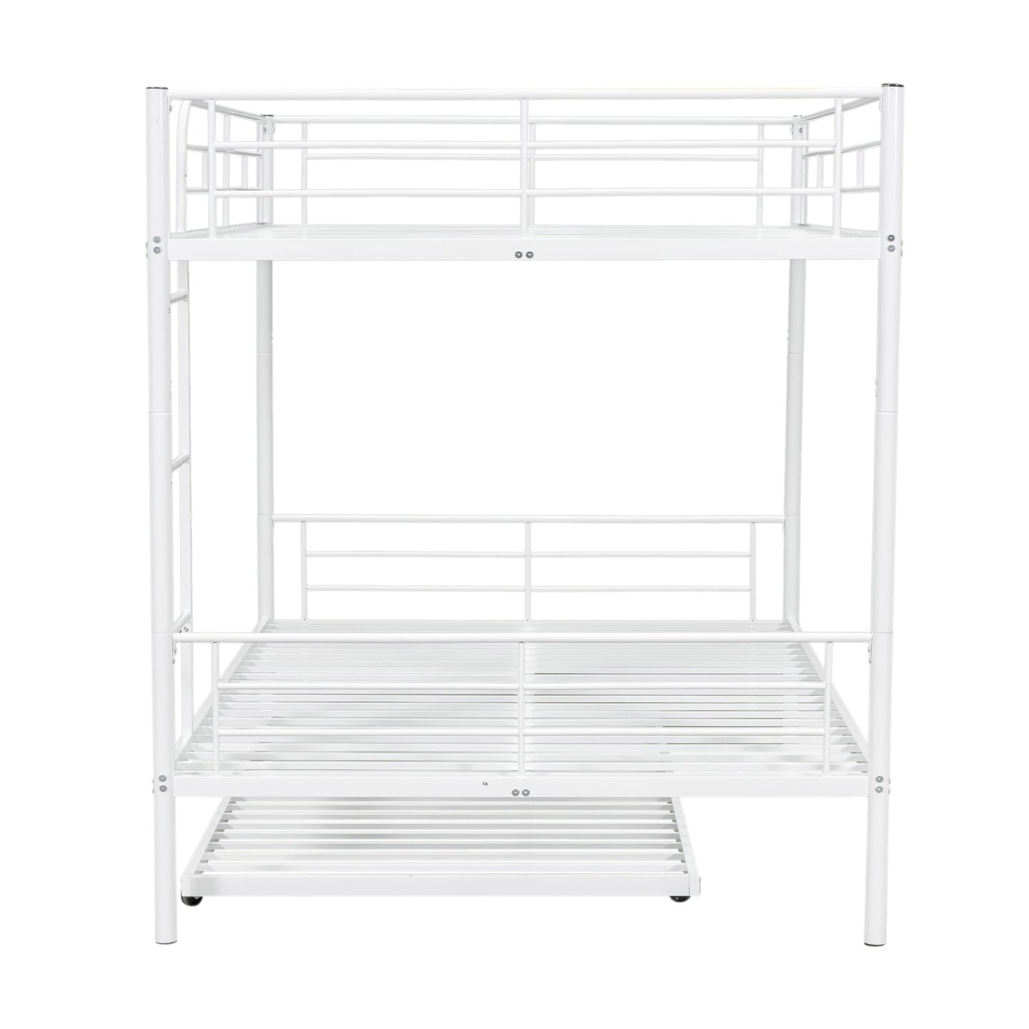 Full Over Full Metal Bunk Bed With Trundle - White