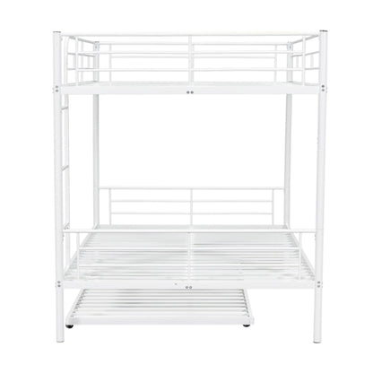Full Over Full Metal Bunk Bed With Trundle - White