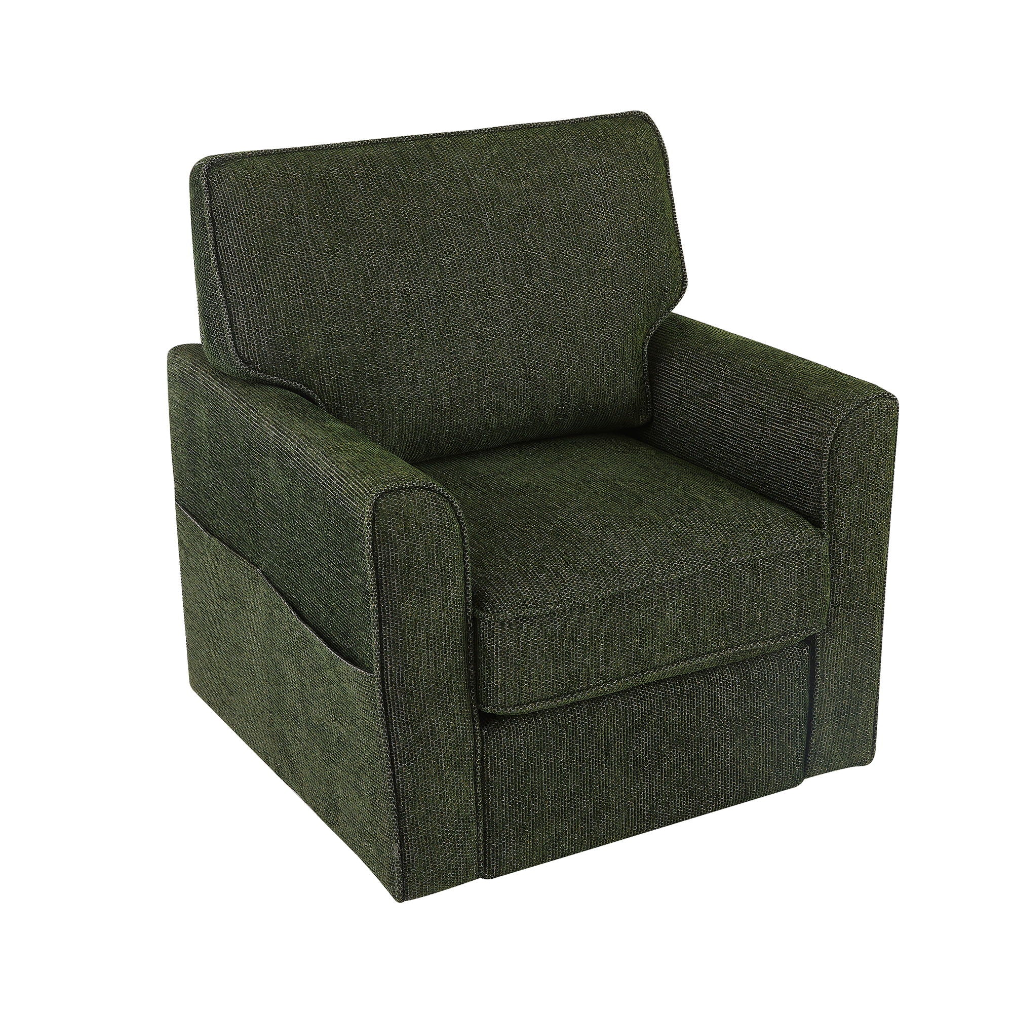 360ÔøΩÔøΩ Swivel Chair Accent Barrel Armchair With Side Pockets, Chenille Upholstery, Compact Size - Green