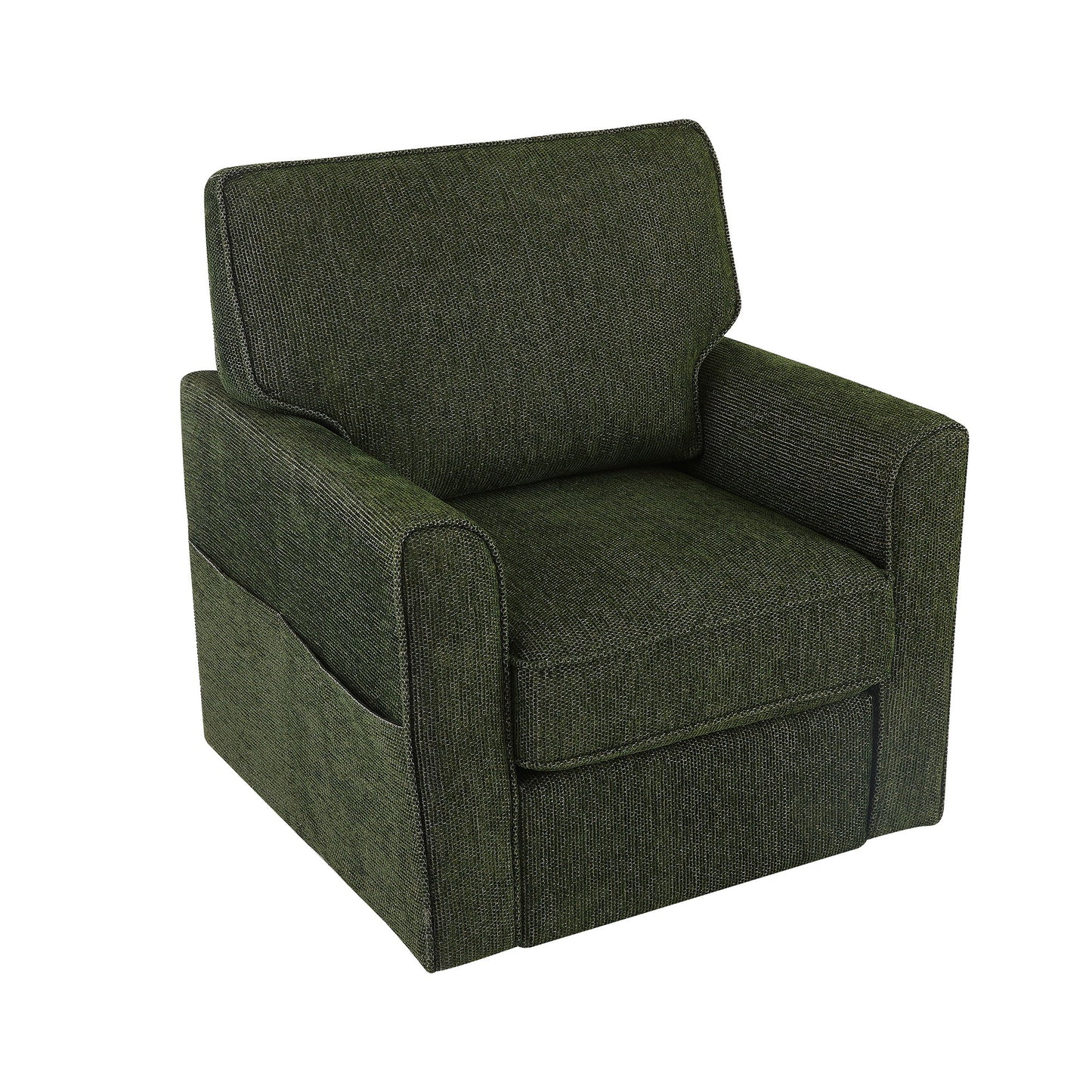 360ÔøΩÔøΩ Swivel Chair Accent Barrel Armchair With Side Pockets, Chenille Upholstery, Compact Size - Green