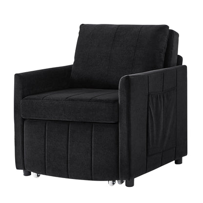 Upholstered Convertible Sleeper Sofa With 5 Position Backrest, Side Pockets, Storage - Black