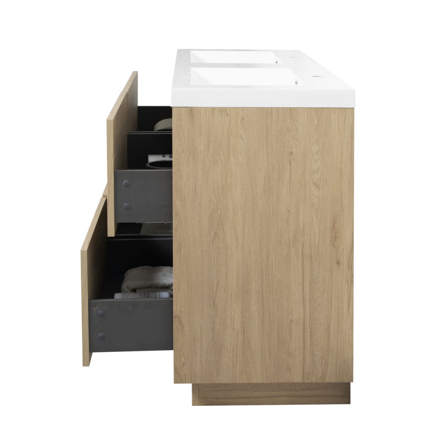 Bathin Freestanding Bathroom Vanity With Double Sinks, Bathroom Storage Vanity Cabinet With Stone Resin Countertop And Soft Close Drawers - Natural Oak