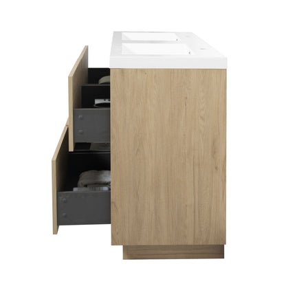 Bathin Freestanding Bathroom Vanity With Double Sinks, Bathroom Storage Vanity Cabinet With Stone Resin Countertop And Soft Close Drawers - Natural Oak