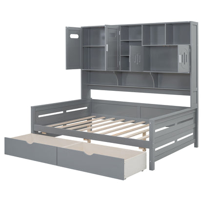 Full Size Daybed With 2 Drawers And All In One Cabinet And Shelf - Gray