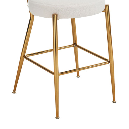 Modern Teddy Fabric Upholstered Bar Stools (Set of 2) - White / Gold
