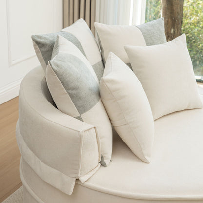 Modern Oversized Round Barrel Accent Chair With Ottoman Velvet Upholstered Lounge Armchair With 5 Pillows For Living Room Or Bedroom - Beige