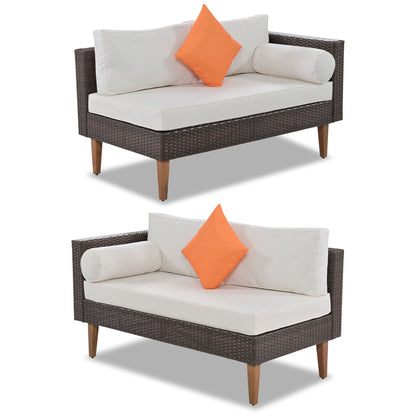 4 Pieces Outdoor Wicker Sofa Set, Patio Furniture With Colorful Pillows, L - Shape Sofa Set - Beige / Brown