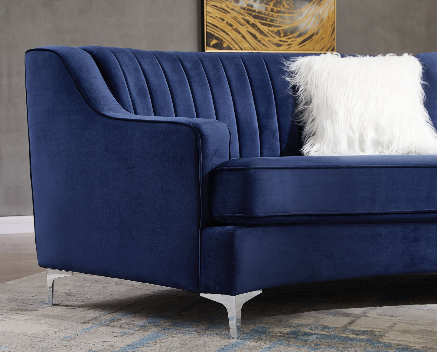 Velvet Curved Sofa - Navy Blue