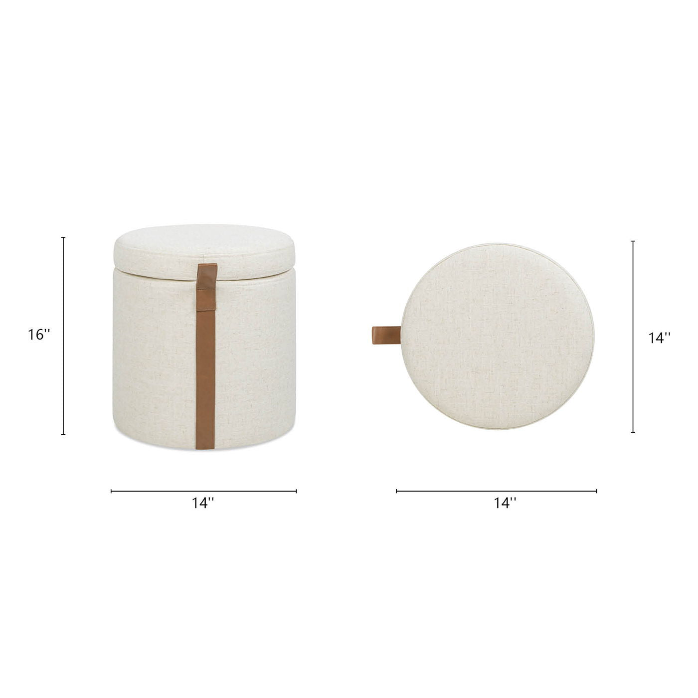 Brandy - Round Upholstered Storage Ottoman With Leather Accent - Flax White