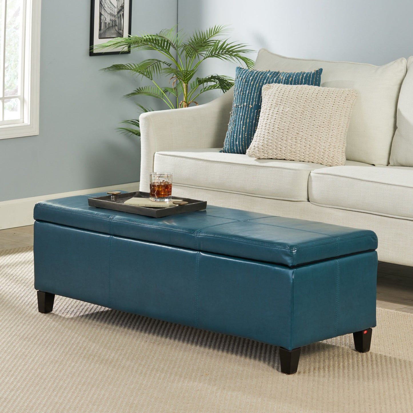 Glouster - Contemporary Storage Ottoman With Upholstered - Teal