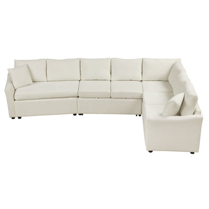 L-Shaped Sofa Convertible Sofa Bed Pull Out Sofa Sleeper With Two Back Pillows, Two USB Ports And Two Power Sockets For Living Room - Beige