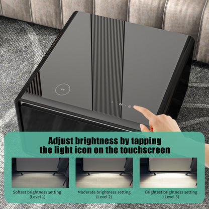 Modern Smart Side Table With Built-In Fridge, Wireless Charging, Temperature Control, Power Socket, USB Ports, Outlet Protection, Induction Light - Black