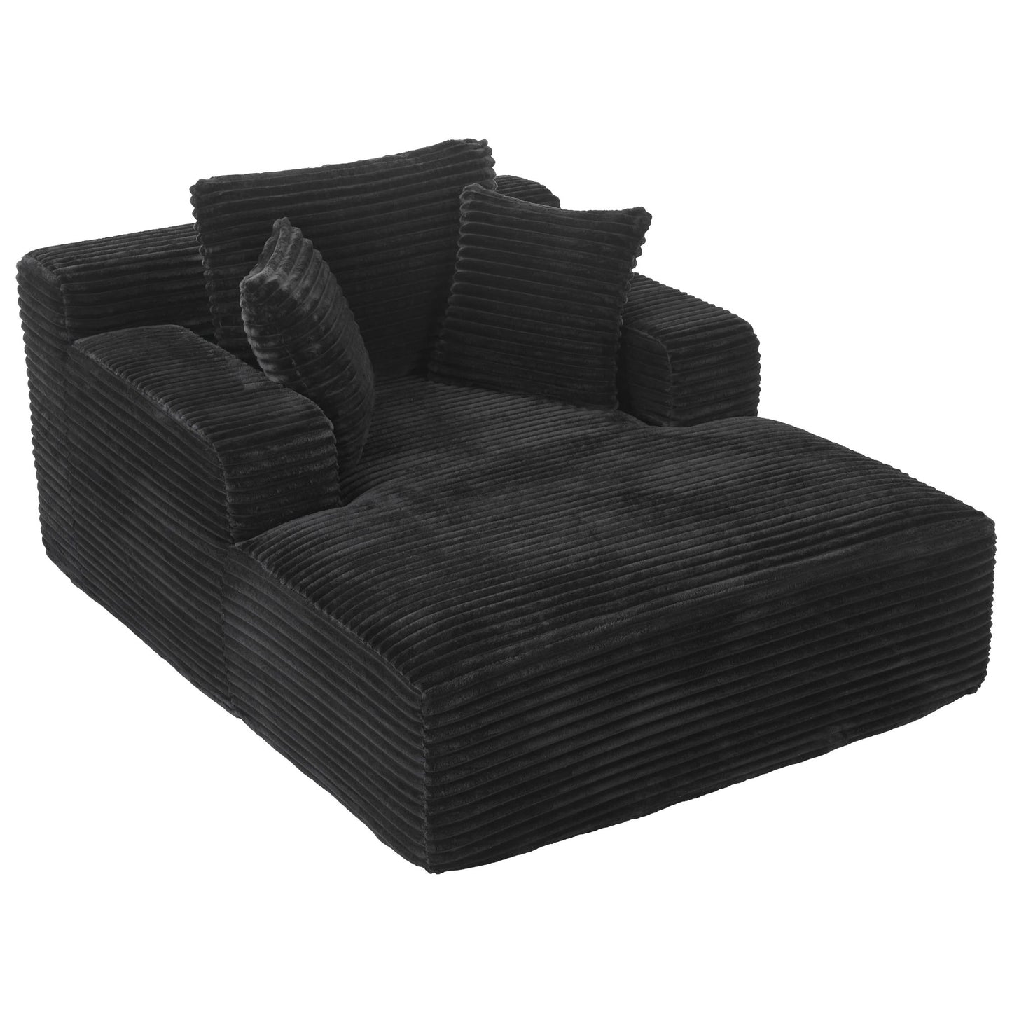 Modern Corduroy Chaise Lounge Sofa Bed With Removable Pillows, Upholstered Sleeper Sofa - Black