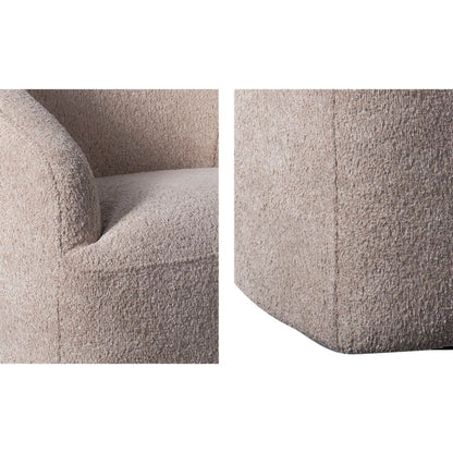 Modern Upholstered 360 Degree Swivel Chair Faux Fabric Solid Wood Frame - Beige