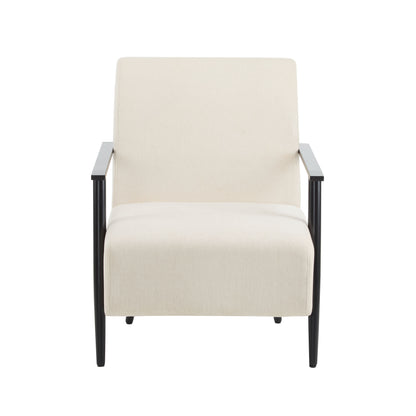 Modern Lounge Chair With Polyester Upholstery And Sturdy Metal Frame - Beige