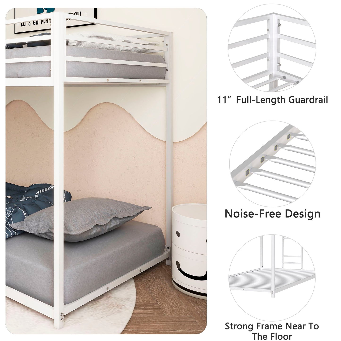 Adam - Twin Over Twin Metal Bunk Bed - White