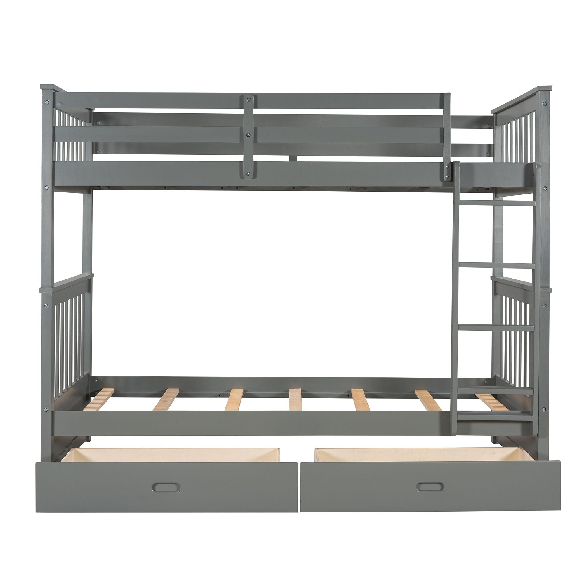 Twin Over Twin Bunk Bed With Ladders And 2 Storage Drawers - Gray