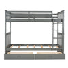 Twin Over Twin Bunk Bed With Ladders And 2 Storage Drawers - Gray