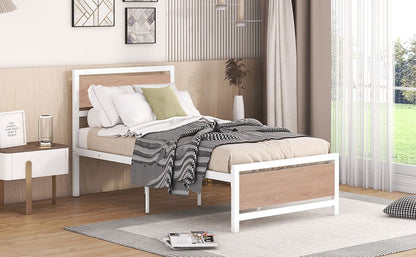 Twin Size Platform Bed, Frame With Headboard And Footboard - White