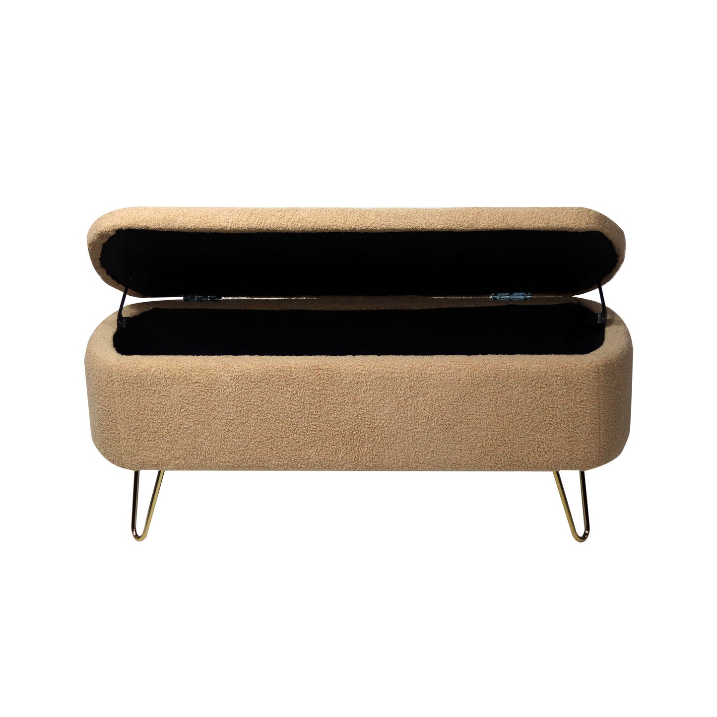 Storage Ottoman Bench For End Of Bed Gold Legs, Modern Camel Faux Fur Entryway Bench Upholstered Padded With Storage For Living Room Bedroom - Camel