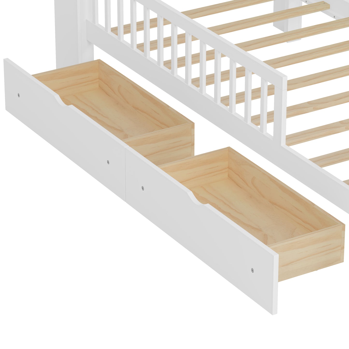 Twin Size Bed With Headboard Storage Rack, 2 Under Bed Drawers, 3 - Side Guardrails For Safety And Security - White
