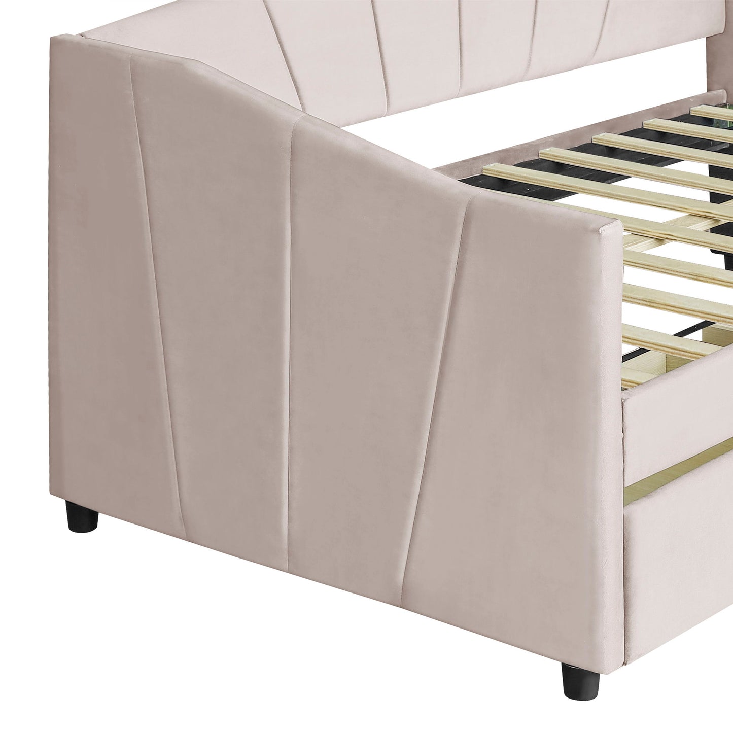 Twin Size Upholstered Daybed With Two Drawers And Slat - Beige