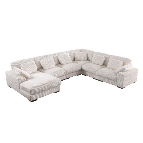 Nadine - Beige Corduroy Corner Sectional Sofa With Left Facing Chaise