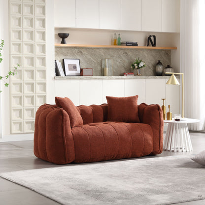 Soft Beanbag Chair With High Resilience Foam Core For Two People, The Comfortable Square Recliner Sofa Is Ideal For Family Members And Friends Engaged In Games, Reading, Watching TV - Red / Brown