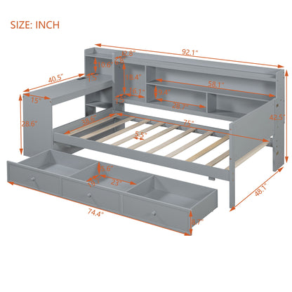 Twin Size Daybed With 3 Drawers USB Ports And Desk - Gray