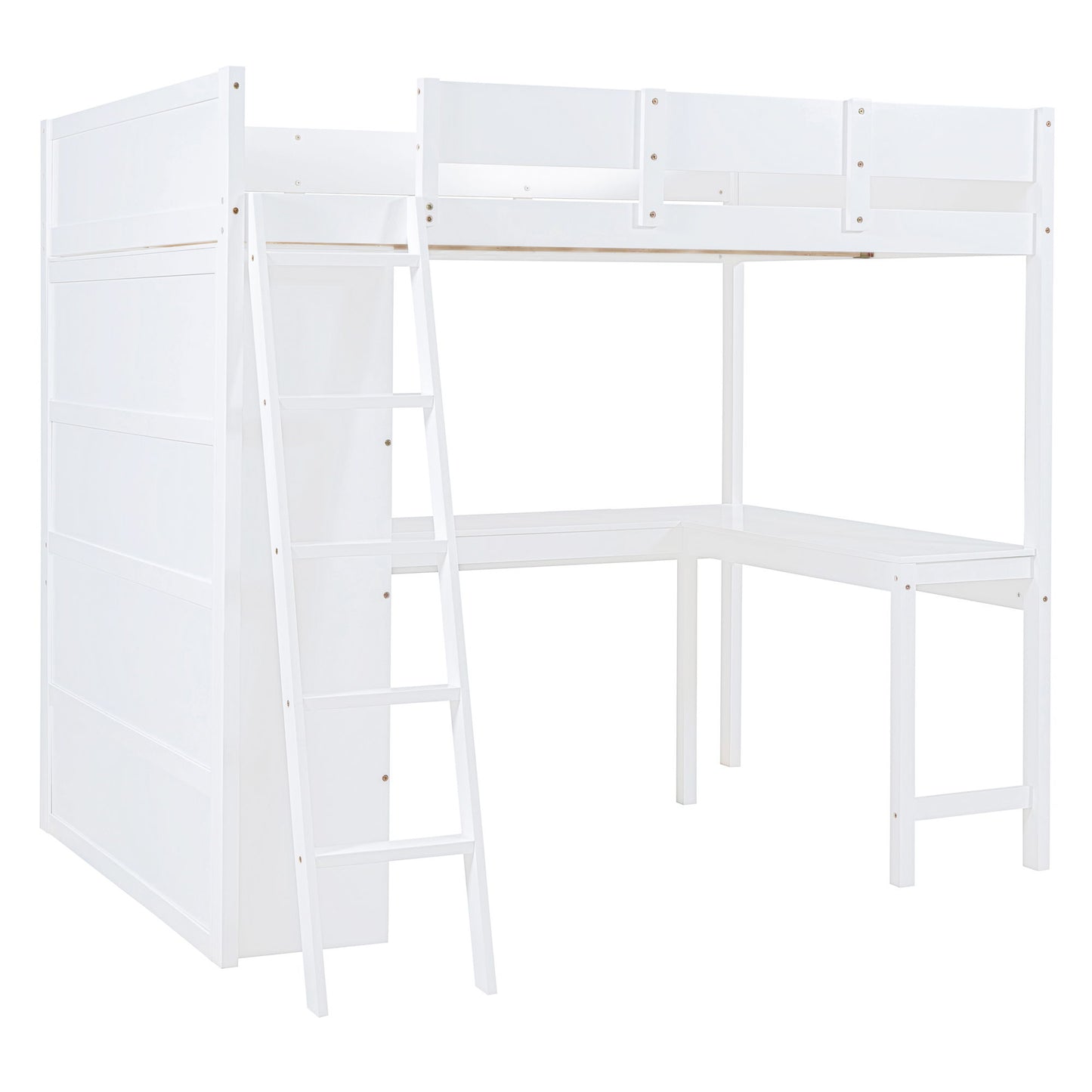 Full Size Loft Bed With Desk And Storage Shelves - White