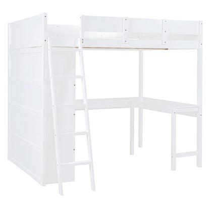 Full Size Loft Bed With Desk And Storage Shelves - White