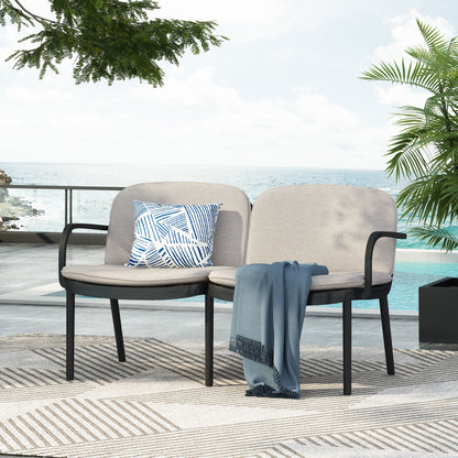 Luna - Outdoor Patio Loveseat With Frame And Cushions Weather Resistant Pp Material - Beige / Black