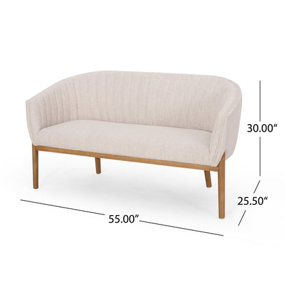 Mid Century Modern Loveseat With Channel Stitched Backrest - Beige