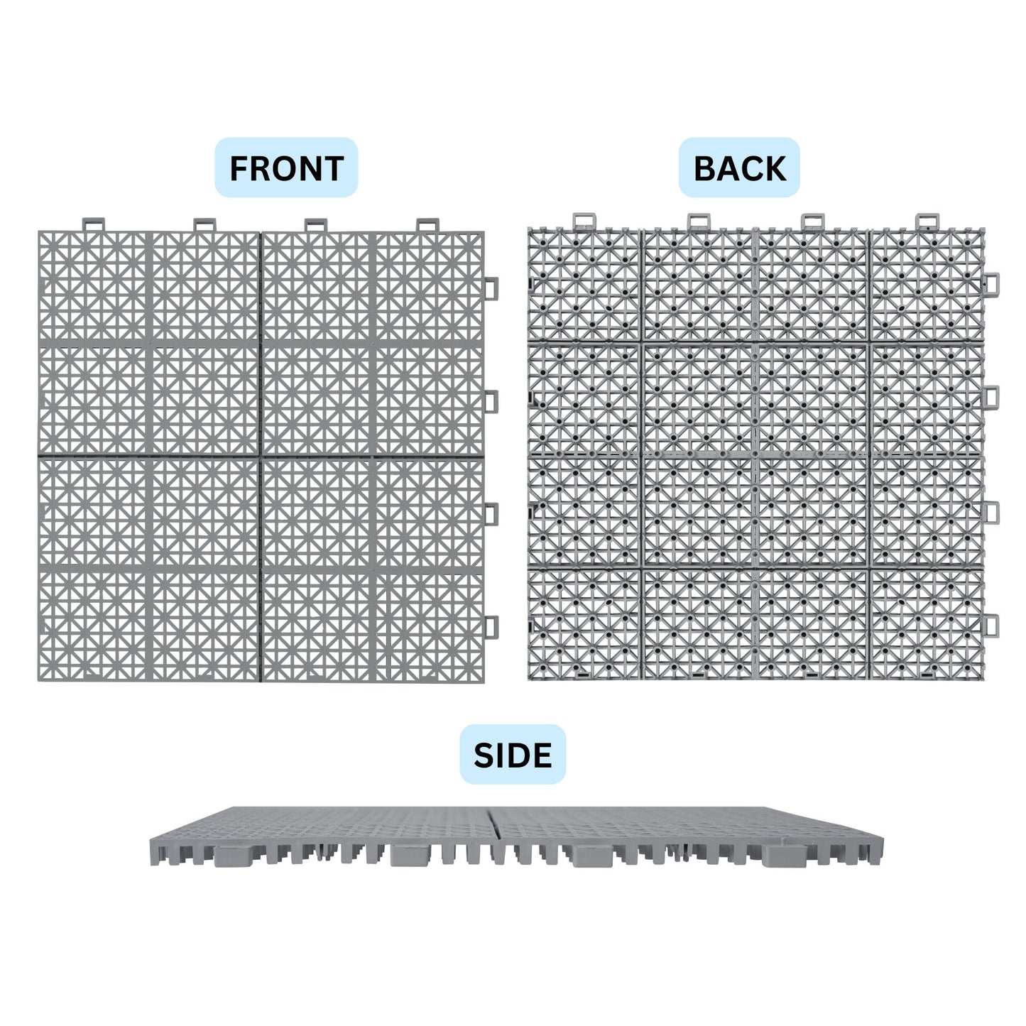 Interlocking Deck Tiles Plastic Waterproof Outdoor All Weather Anti-Slip Bathroom Shower Balcony Porch Strong Weight Capacity Upto 6613 Lbs, Rosette Pattern Pack Of 12 - Gray