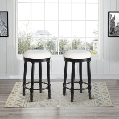 360ÔøΩÔøΩ Swivel Wooden Barstools, 26" Counter Height (Set of 2) With Fabric Upholstered Seat - Black