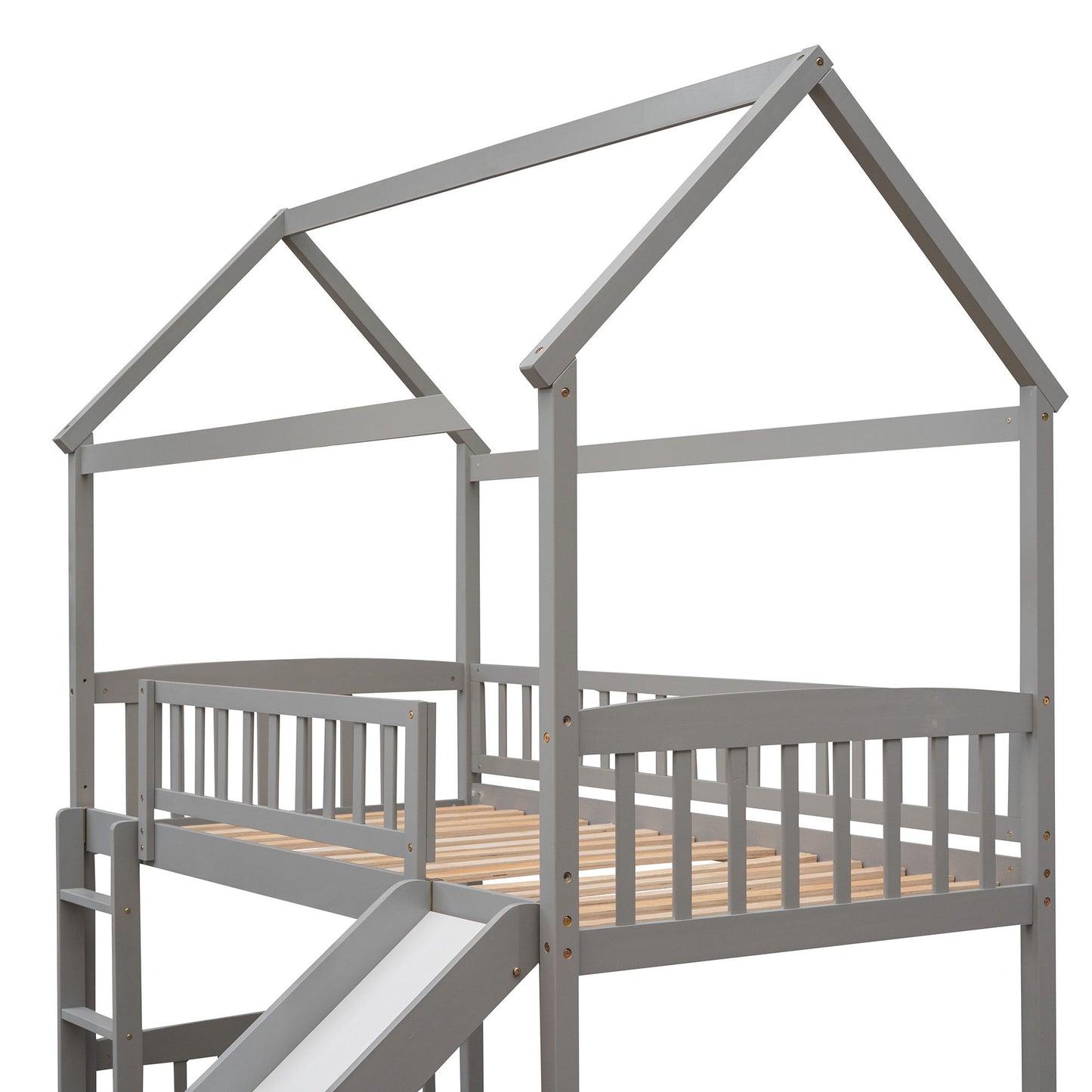 Twin House Loft Bed With Slide - Gray
