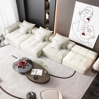 Modern Oversized Modular Sectional Sofa, Sparkling Fabric Soft Cushion Sofa With 6 Pillows, 6 Pieces Diy Combination Tufted Sofa, No Assembly Required - Beige